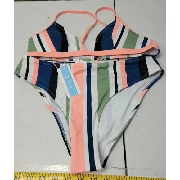 Cupshe Other - NEW CUPSHE 2PC BATHING SUITE BIKINI SIZE LARGE MULTI-COLOR STRIPE